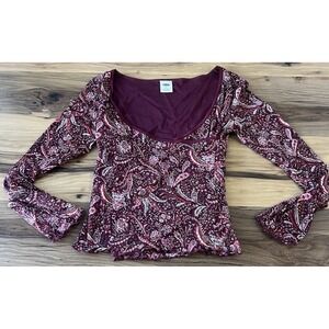 90s Y2K mesh layered longsleeve top Old Navy size S paisley red burgundy phoebe